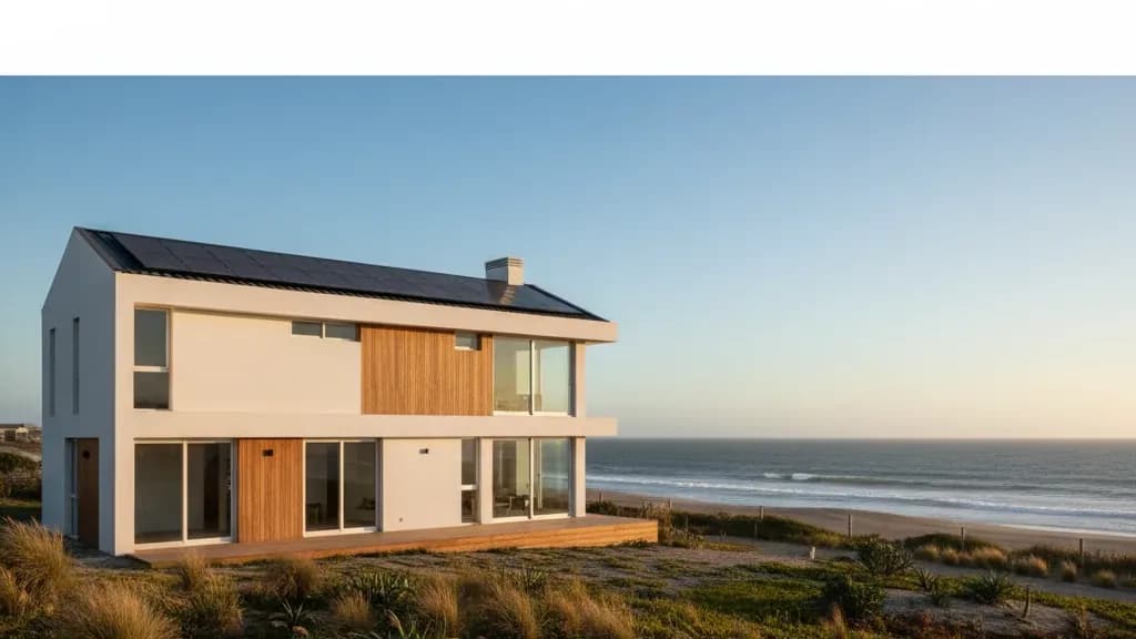 Casa costera con paneles solares en la Cuarta Región de Chile